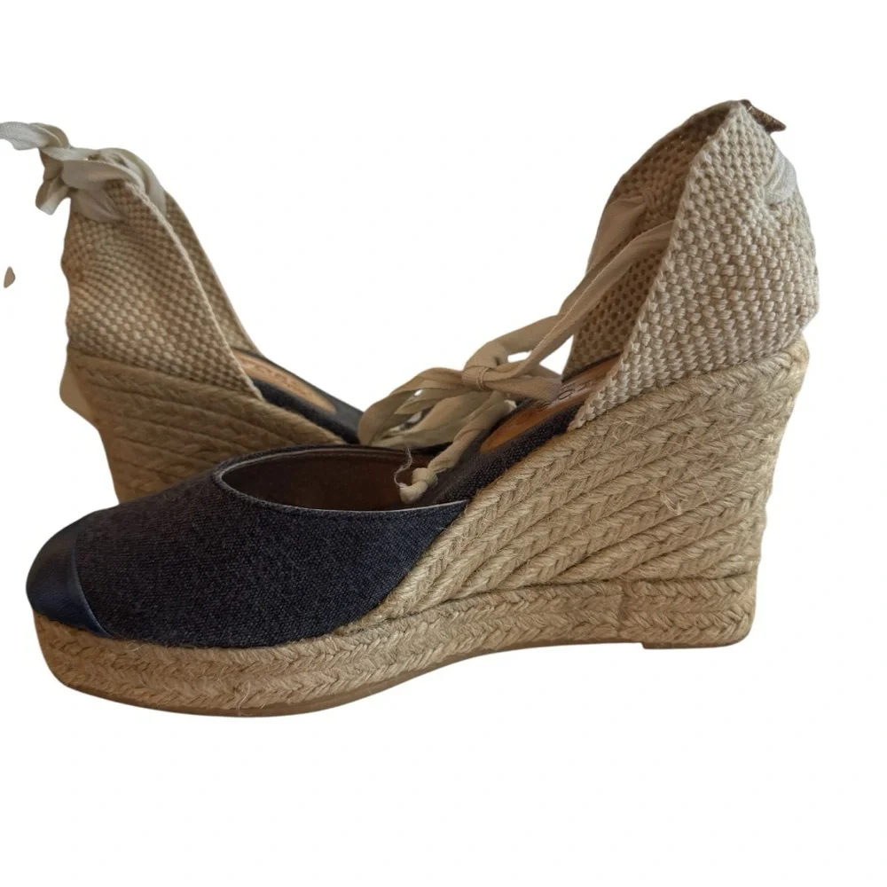 Mint and Rose Lolita Espadrille Wedge Metallic Goat Leather & Canvas EU37(US6.5)